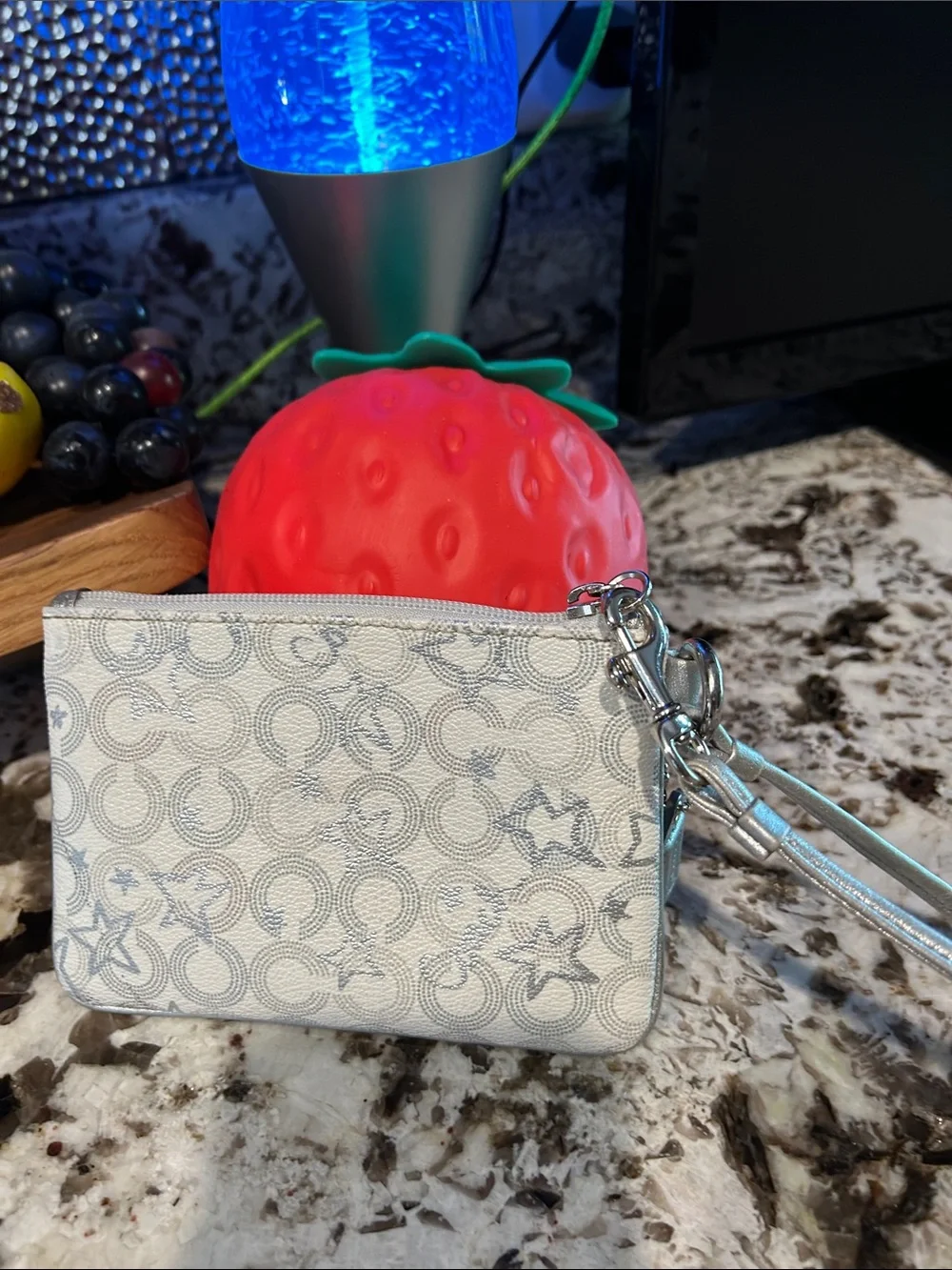 Coach Silver-Accented White Signature Wristlet